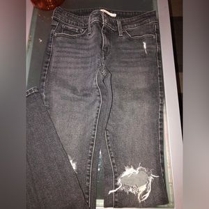 LEVIS 711 Charcoal Distressed Low-rise Denim